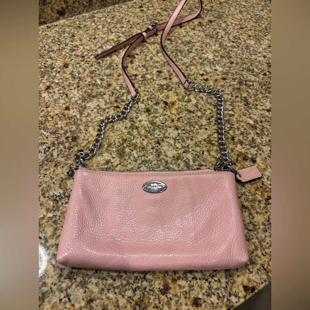 Coach Quinn Small Soft Baby Pink Crossbody Purse Silver Chain Detail EUC Casual